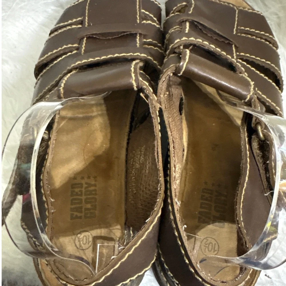 Faded Glory Mens Fisherman Sandals Brown Contrast Stitch Hook Loop Size 10.5 Faded Glory Mens Fisherman Sandals Brown Contrast Stitch  main image 4